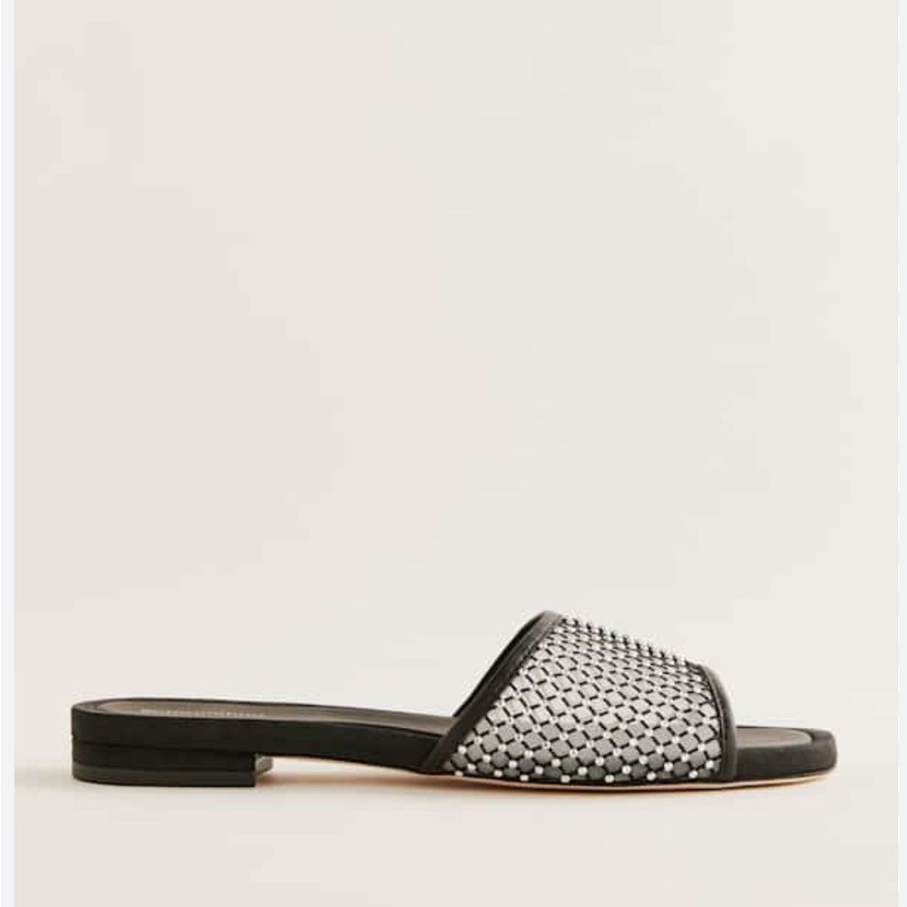 Reformation Rhinestone Mesh Slide Sandals Black Size 6 Sparkly - Picture 4 of 8